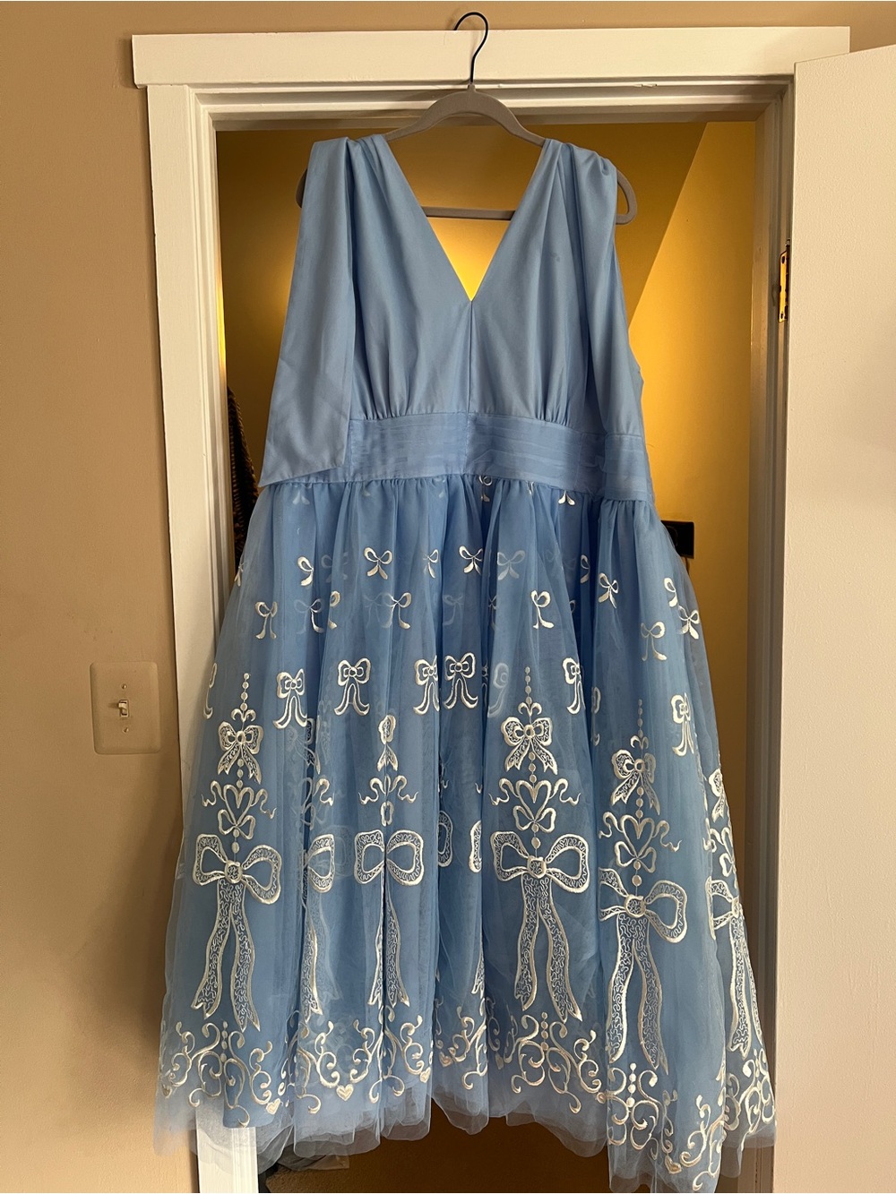 JessaKae Blue Ribbon Cindy Dress 4X Light Blue Embroidered Midi Dress